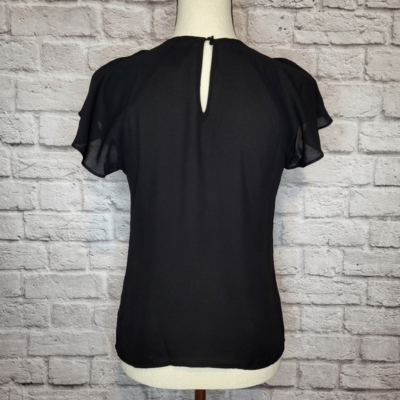 Worthington women's black semi sheer front pleated cap flutter sleeve top sz PXS - Picture 8 of 11